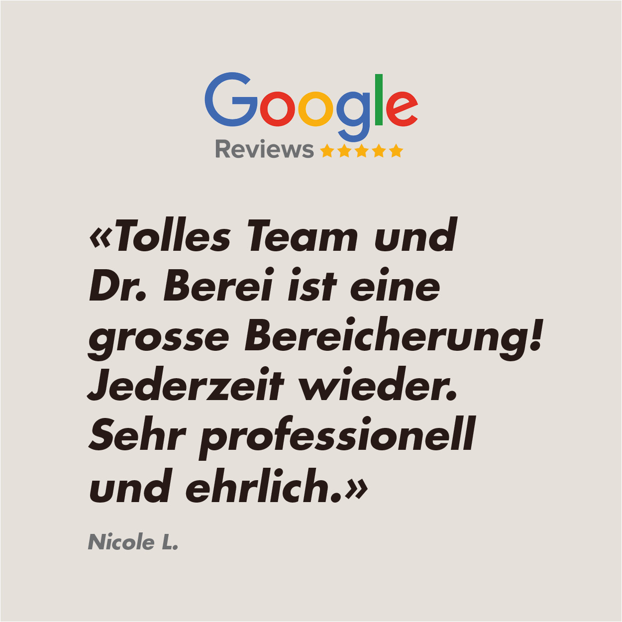 Google-Bewertung für Dr. med. Gabriel Berei und die BEAUTYCLINIC